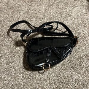 Black Croc Saddle Bag